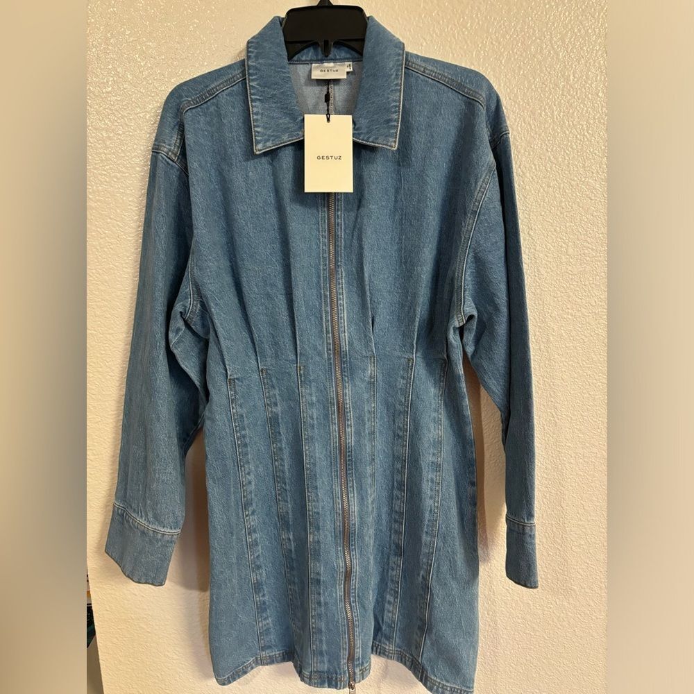 GESTUZ Zoygz Cotton Long Sleeve Denim Mini Dress - Picture 3 of 8